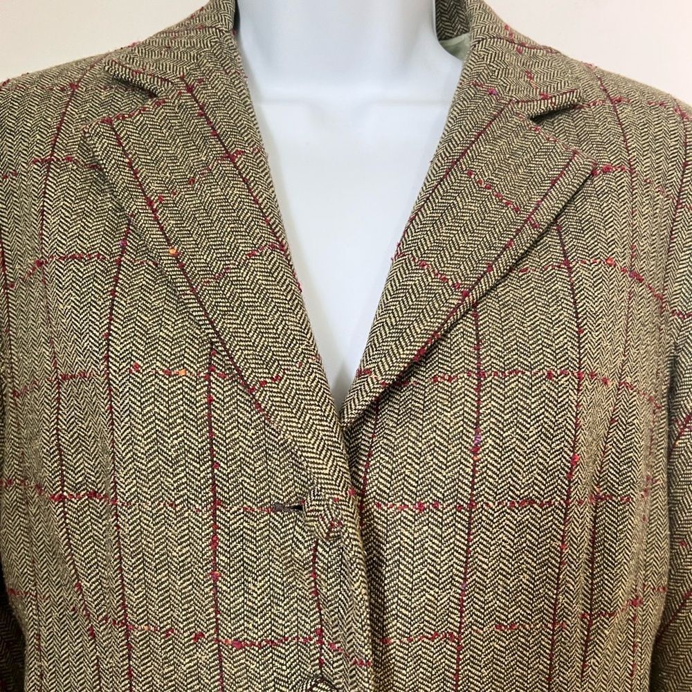 Kay Unger Women Green Red Plaid Timeless Classic Wool Silk Blend Blazer Jacket 6 - Picture 10 of 13